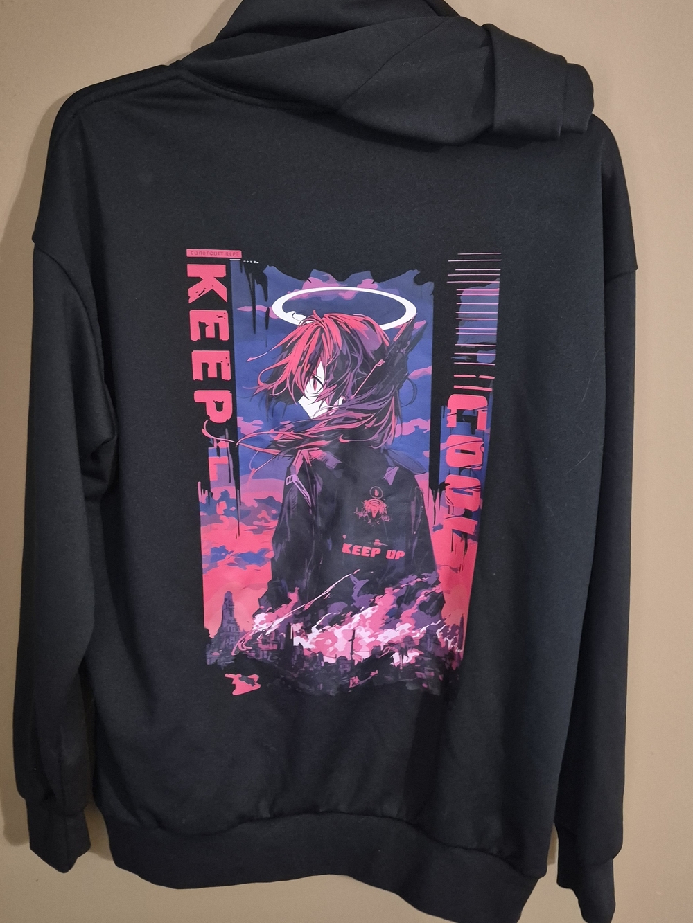 Men's ROMWE Black Hoodie Size SMALL Anime Graphic On Back
